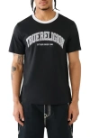 True Religion Brand Jeans Arch Logo Graphic Ringer T-shirt In Jet Black