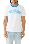True Religion Brand Jeans Arch Logo Graphic Ringer T-shirt In Optic Whit