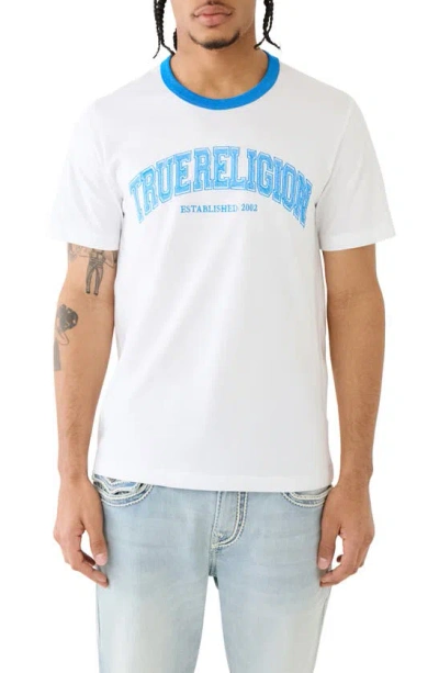 True Religion Brand Jeans Arch Logo Graphic Ringer T-shirt In Optic Whit