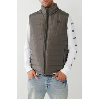 True Religion Brand Jeans Arch Logo Puffer Vest In Granite Gray