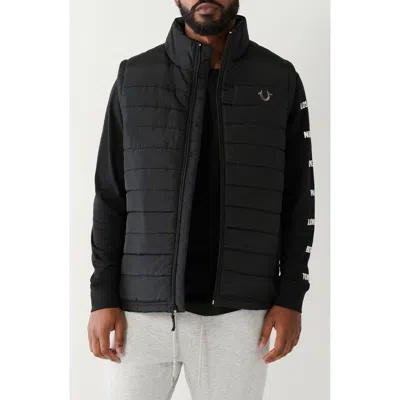 True Religion Brand Jeans Arch Logo Puffer Vest In Jet Black