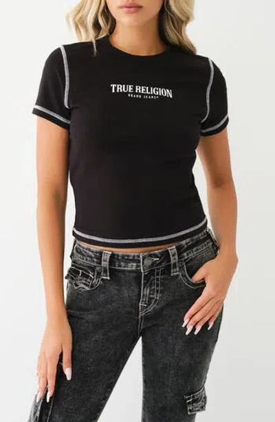 True Religion Brand Jeans Contrast Stitch Cotton Graphic Baby Tee In Jet Black
