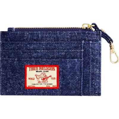 True Religion Brand Jeans Denim Zip Card Wallet In Medium Blu