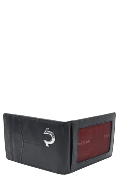 True Religion Brand Jeans Hawn Leather Bifold Wallet In Black/ Silver