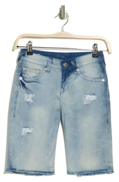 True Religion Brand Jeans Kids' Accent Stitch Denim Shorts In Distressed Tint Wash