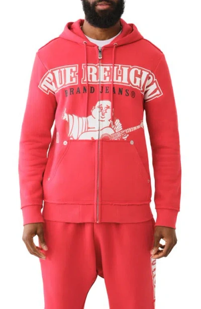 True Religion Brand Jeans Overt Raw Edge Graphic Zip Hoodie In Trv Red