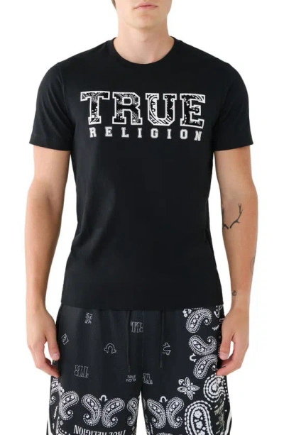 True Religion Brand Jeans Paisley Logo Graphic T-shirt In Jet Black