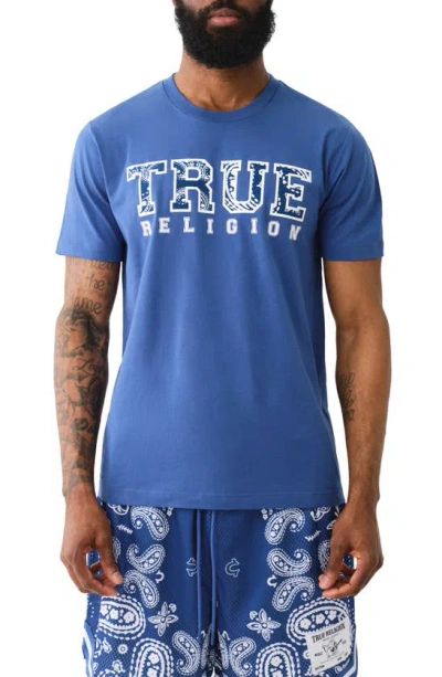 True Religion Brand Jeans Paisley Logo Graphic T-shirt In Pacific Blue