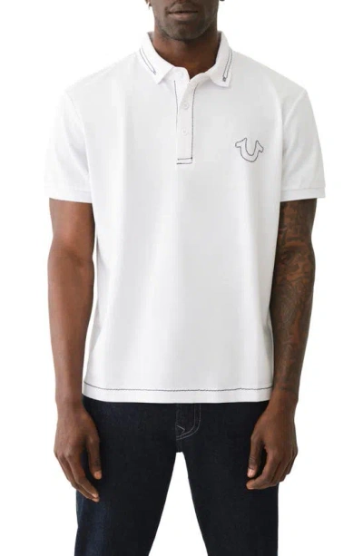 True Religion Brand Jeans Relaxed Fit Big T Embroidered Polo In Optic White