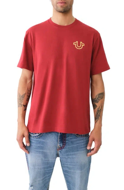 True Religion Brand Jeans Relaxed Fit Puff Paint Logo Graphic T-shirt In Red Dahlia