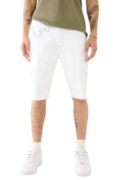 True Religion Brand Jeans Ricky Flap Raw Hem Denim Shorts In Optic White