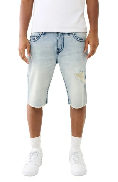 True Religion Brand Jeans Ricky Frayed Straight Leg Denim Shorts In Shore Light