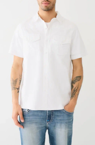 True Religion Brand Jeans Short Sleeve Cotton Button-up Shirt In White