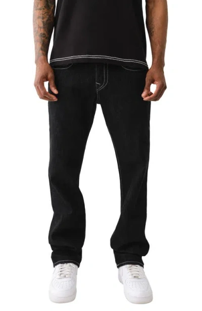 True Religion Brand Jeans Super T Triple Logo Straight Leg Jeans In 2sb Black Rinse