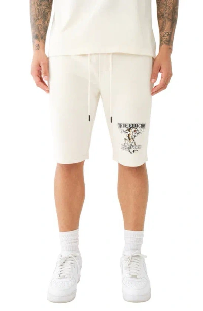 True Religion Brand Jeans Tiger Cotton Blend Sweat Shorts In Winter White