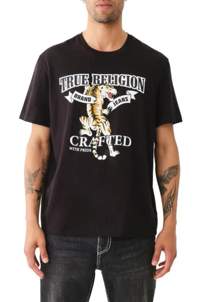 True Religion Brand Jeans Tiger Logo Cotton Graphic T-shirt In Jet Black