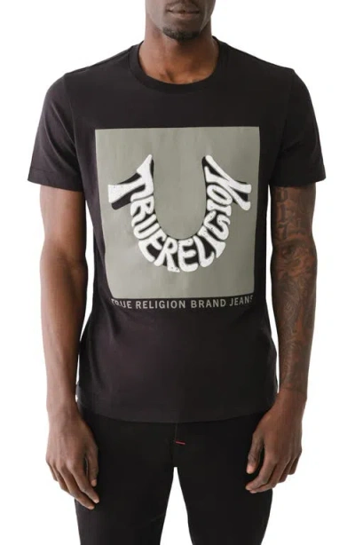 True Religion Brand Jeans Warped Logo Graphic T-shirt In Jet Black