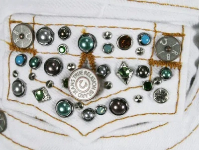 Pre-owned True Religion Brand Jeans Women's Billy Optic White Studs Crystals Wq9572q05