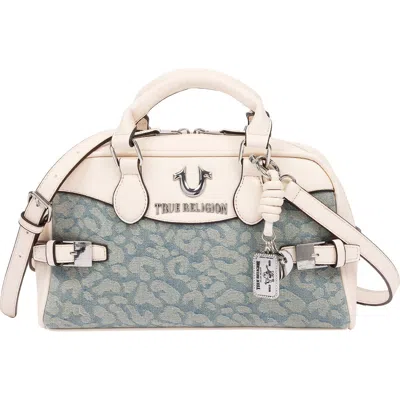 True Religion Brooks Leopard Denim Satchel In Cream