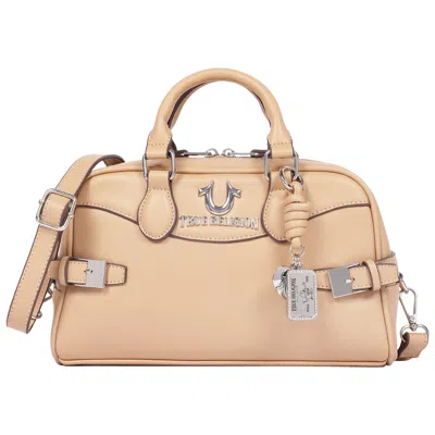 True Religion Brooks Smooth Pu Belted Satchel - Women's Top Handle Satchel With Detachable Crossbody Strap (black) In Beige