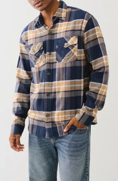 True Religion Brushed Plaid Flannel Shirt Jacket In Trav/navy Plaid