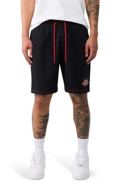 True Religion Buddha Contrast Fleece Shorts In Black