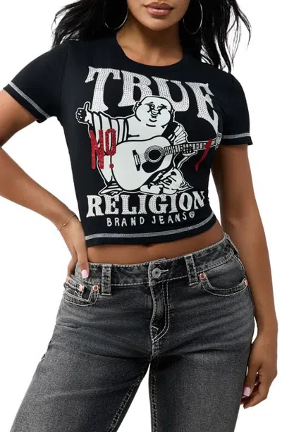 True Religion Buddha Crystal Embellished Graphic Baby Tee In Black
