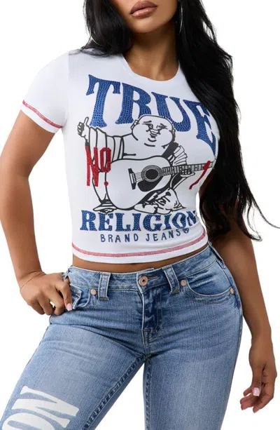 True Religion Buddha Crystal Embellished Graphic Baby Tee In White