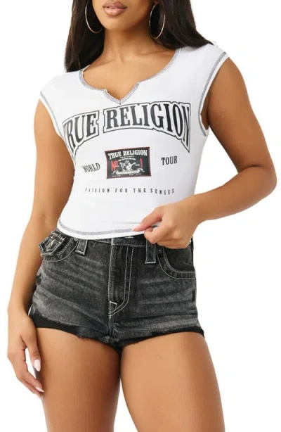 True Religion Buddha Patch Notch Neck Graphic T-shirt In White