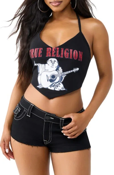 True Religion Buddha Sweetheart Halter Top In Black