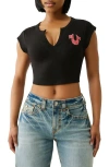 True Religion Cap Sleeve Rib Crop Top In Black