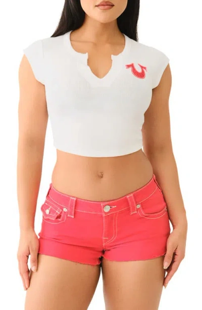 True Religion Cap Sleeve Rib Crop Top In White