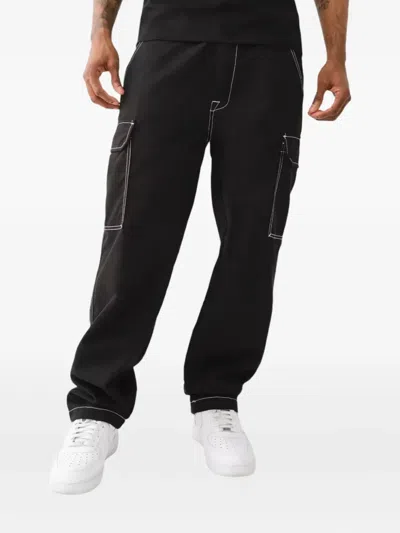 True Religion Cargo Pocket Contrast-stitching Trousers In Black