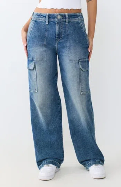 True Religion Cargo Straight Leg Jeans In Medium Ocean Storm Wash