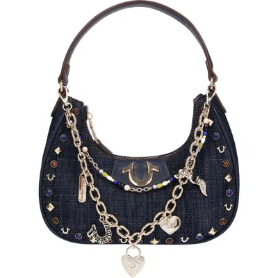 True Religion Chain & Studs Denim Hobo Bag In Dark Denim