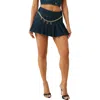 True Religion Chain Belt Pleated Denim Skirt In Blue