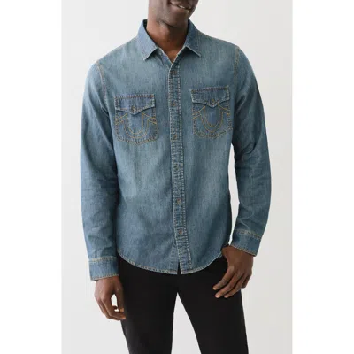 True Religion Chambray Button-up Shirt In Medium Primitive Wash