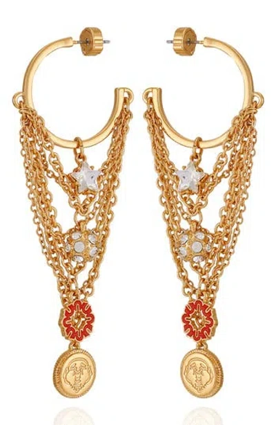 True Religion Charm Chain Drop Hoop Earrings In Gold