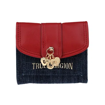True Religion Charm Dangle Pu Flap Trifold Wallet - Denim & Red In Blue