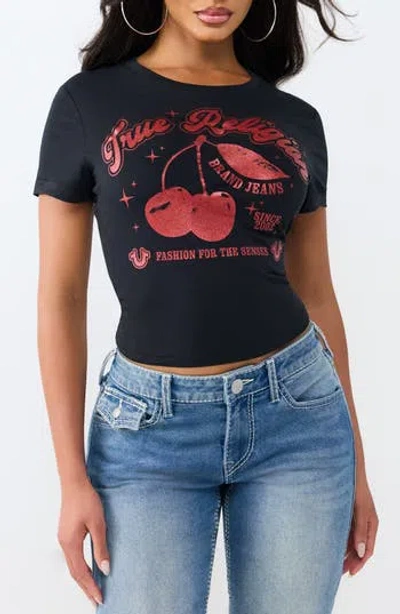 True Religion Cherry Baby Tee In Black