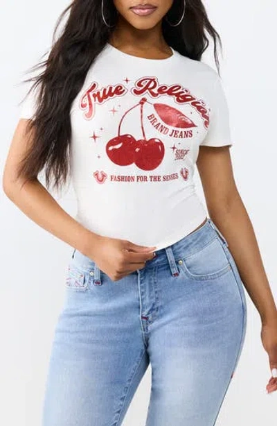 True Religion Cherry Baby Tee In White