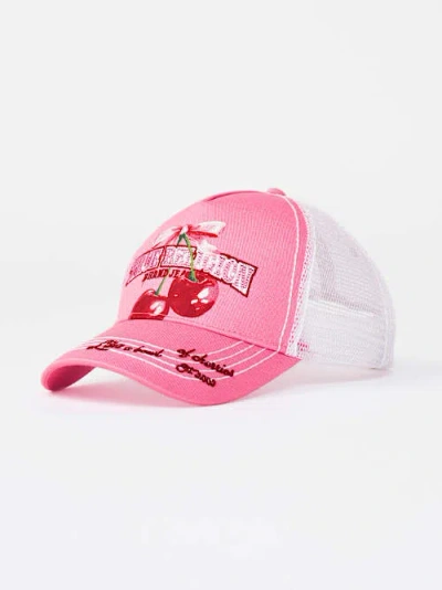 True Religion Cherry Logo Trucker Hat In Pink