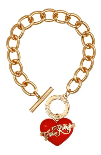 True Religion Chunky Red Heart Charm Bracelet In Gold