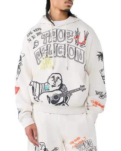 True Religion Cinch Logo Graphic Pullover Hoodie In White