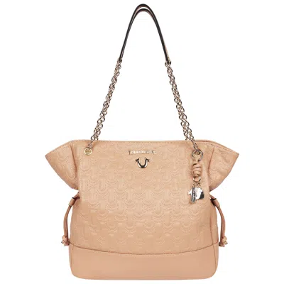 True Religion Cinch Side Soft Logo Tote In Beige