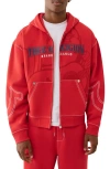 True Religion Cinched Big T Cotton Blend Zip Hoodie In Red