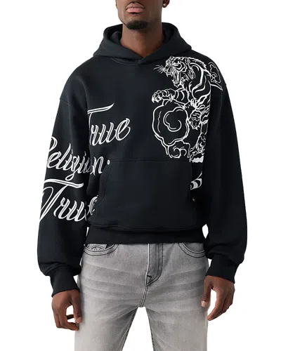 True Religion Cinched Logo Graphic Pullover Hoodie In Blue