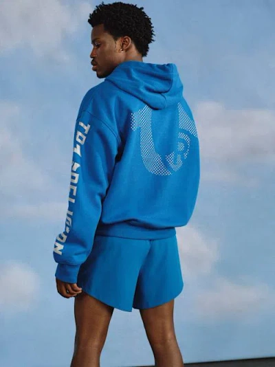 True Religion Cinched True Sport Horseshoe Hoodie In Blue