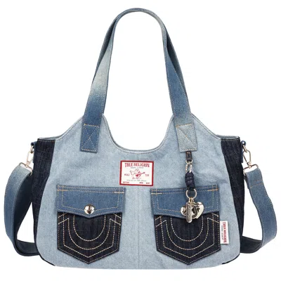 True Religion Color Block Denim Soft Satchel With Detachable Crossbody Strap In Blue