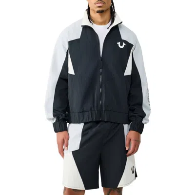 True Religion Colorblock Nylon Track Jacket In Black